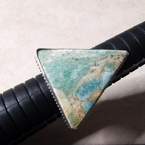 Ruby Fuchsite - Large Triangular Statement Ring - Sz 9.25 - Stamped 925 - Unisex - Picture 1 of 11